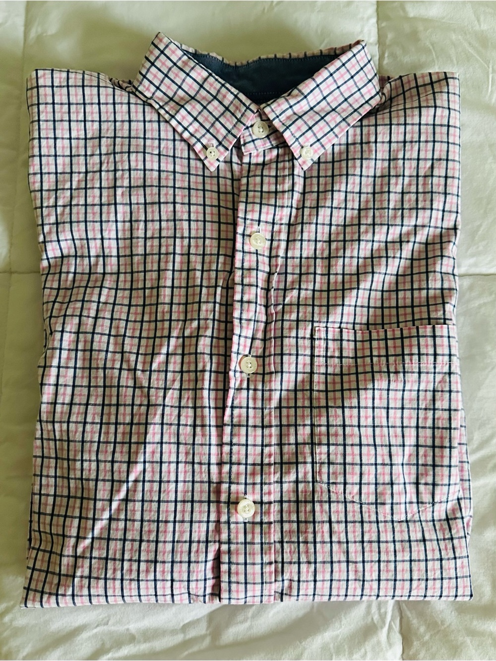 Crown & Ivy Men’s Classic Fit Button Down Shirt Small Pink Navy Plaid Check